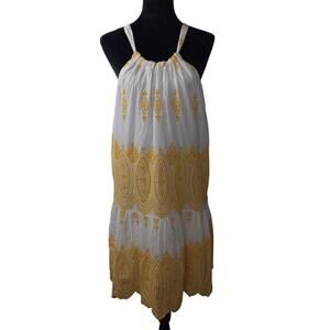 Marie Oliver Women's Josie Flounce Dress Sz Large Boho Embroidered White Yellow